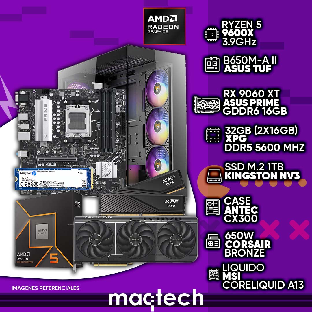 PC AMD R5 9600X + RX 9060 XT ASUS PRIME – Maqtech